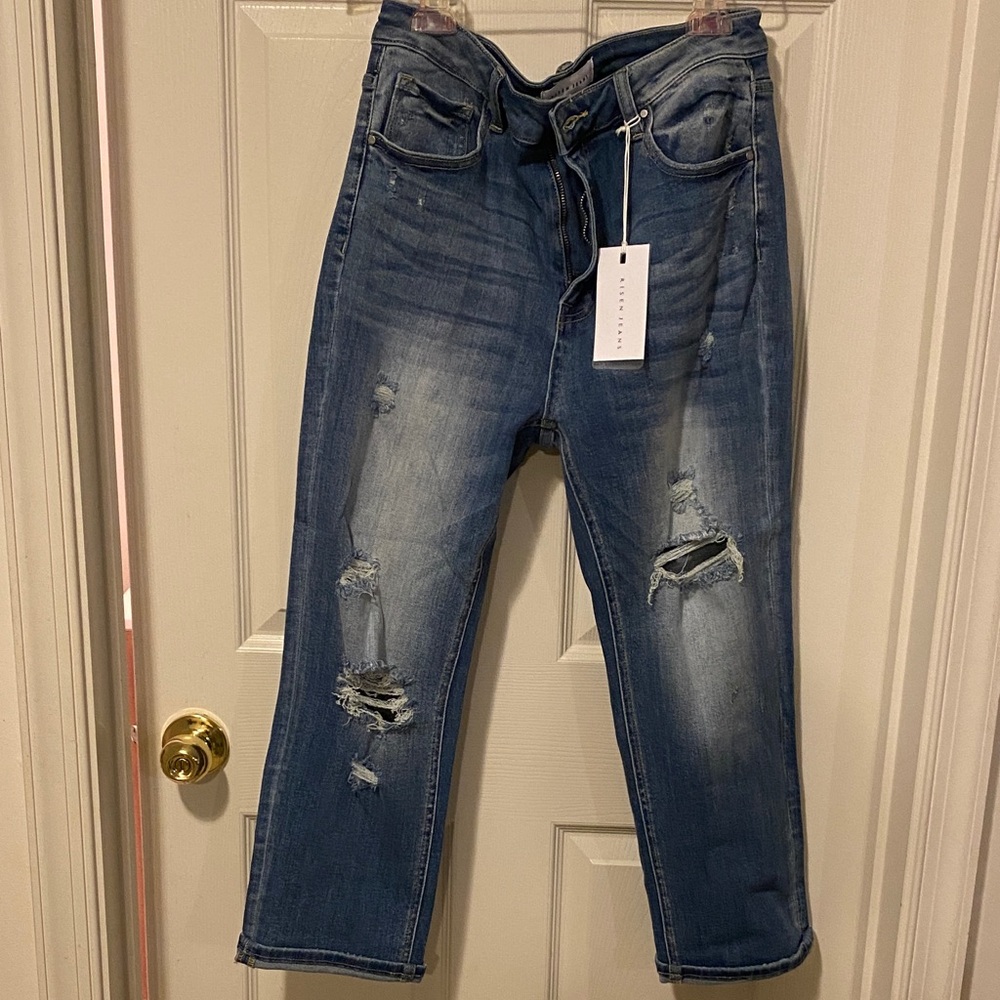 Risen Blue Distressed Ankle Jeans
